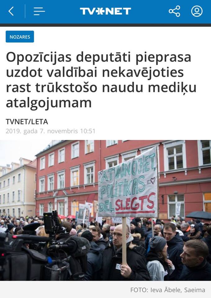 Opozīcijas deputāti pieprasa Saeimai uzdot Ministru kabinetam nekavējoties rast trūkstošo naudu mediķu atalgojumam